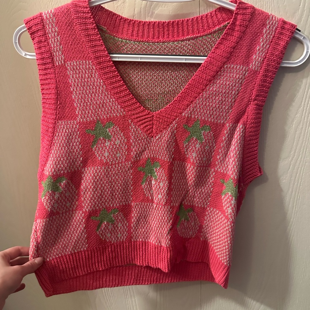 Pink Strawberry Knit Sweater Vest